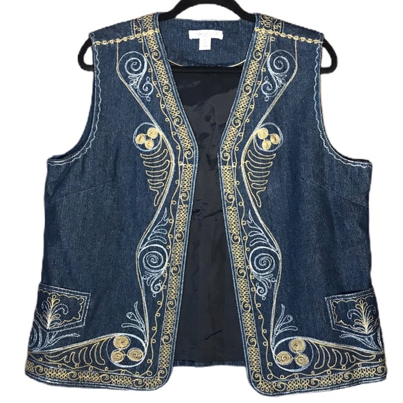 Coldwater Creek Jackets & Blazers - Coldwater Creek Denim Metallic Embroidered Vest